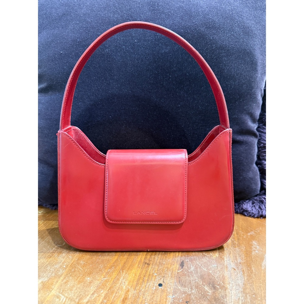 Lancel Paris Red Leather Shoulder Bag Made in Italy LJGM Minimalist Baguette